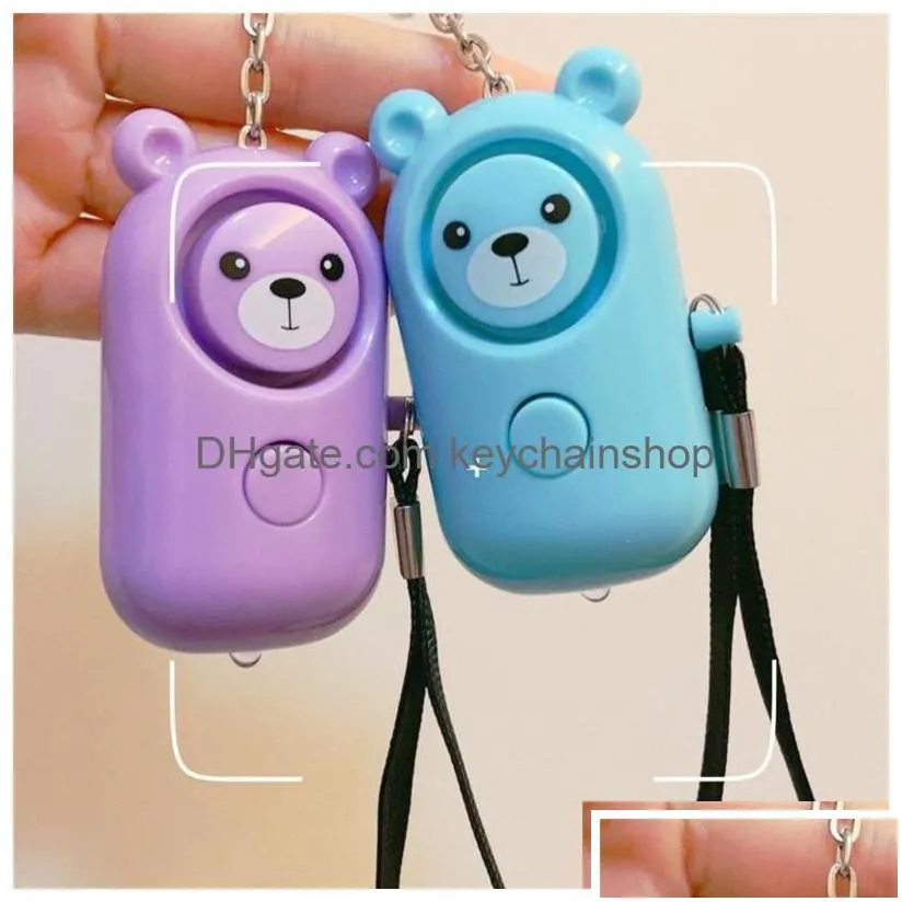 keychains lanyards abs bear self defense personal alarm keychain led flashlight keyrings safety security alert device key chain for