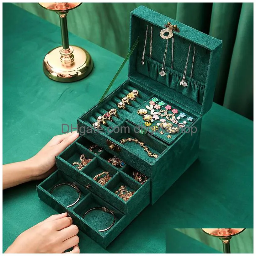 jewelry boxes we 3styles green velvet flannel jewelry storage box with retro lock organizer earring necklace display organizer for women gifts