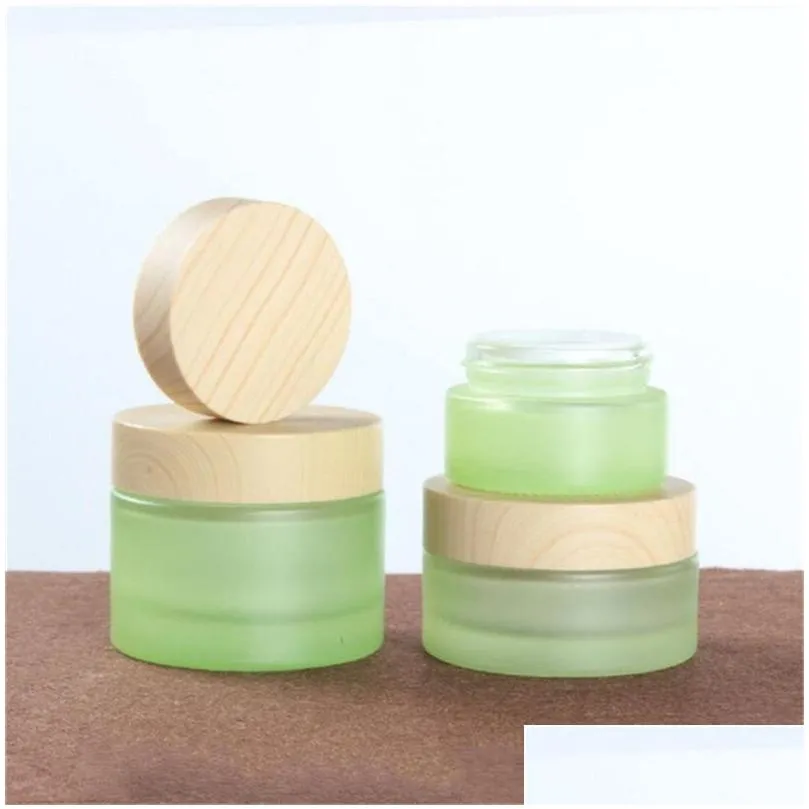 wholesale frosted green glass bottle cream jar fine mist spray lotion pump bottles refillable cosmetic container jars 20ml 30ml 40ml 60ml 80ml 100ml