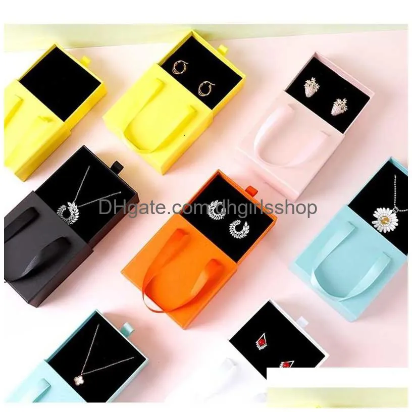 jewelry boxes colorful cardboard drawer earring ring jewelry package box necklace bangle holder year party wedding ribbon handle gift box