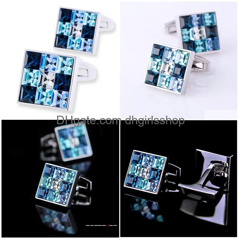 cuff links kflk jewelry shirt cufflink for mens brand fashion blue crystal cuff link luxury wedding groom button high quality guests