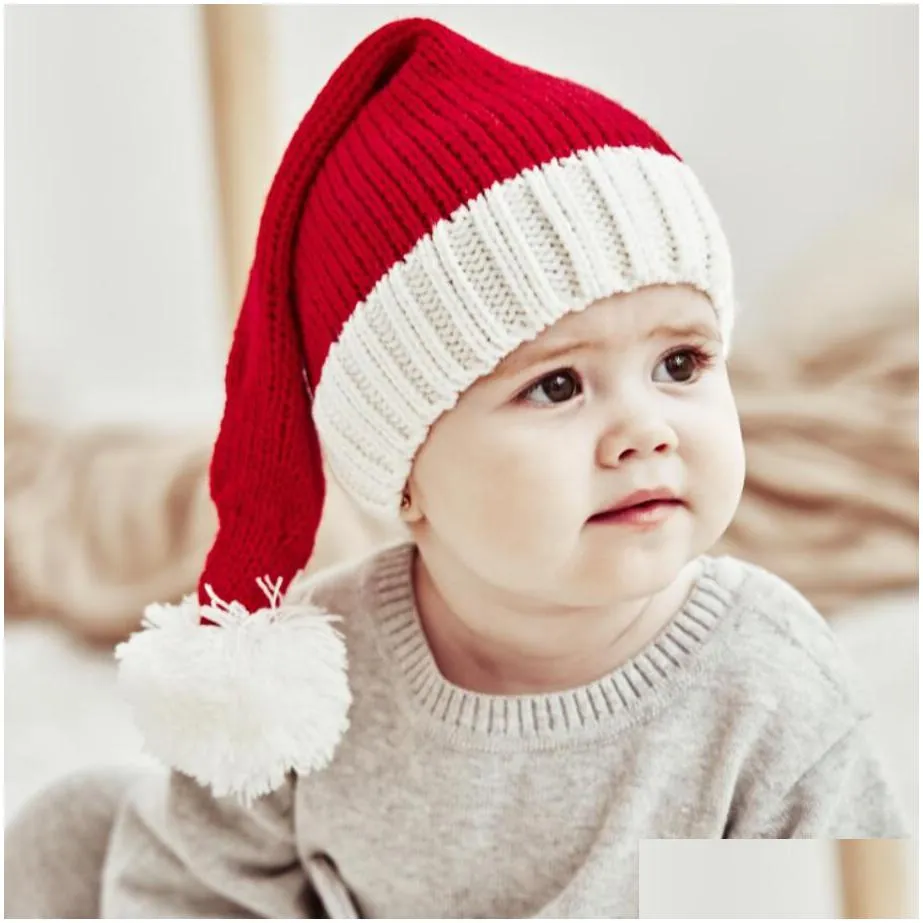 christmas santa claus hats red knitted parent-child hat cap party hats costume christmas decoration for kids adult christmas hat