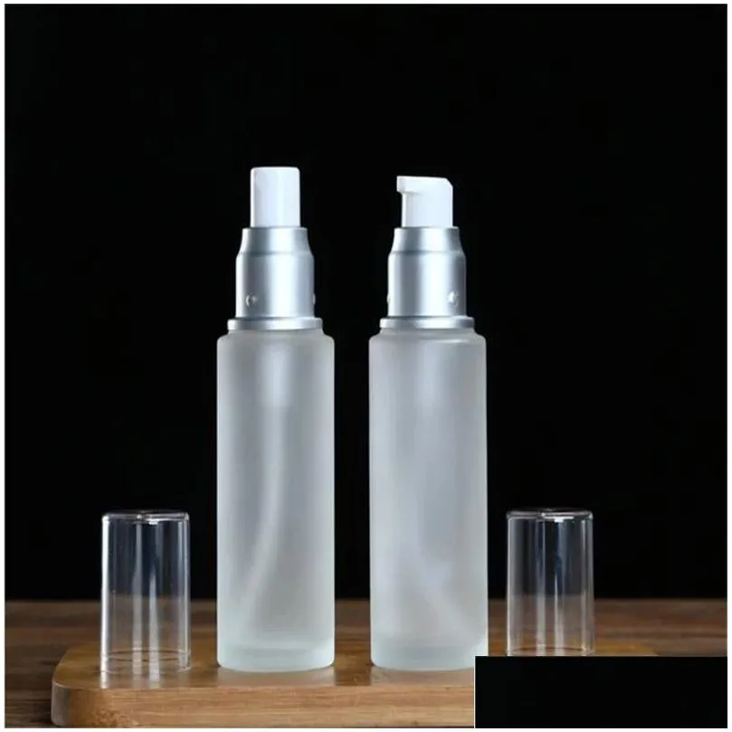 wholesale frosted glass bottle cosmetic travel packaging refillable lotion spray pump bottles 20ml 30ml 40ml 50ml 60ml 80ml 100ml cosmetics