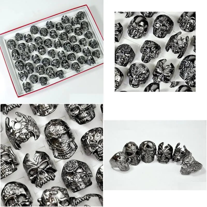 mixed style mixed size gothic skull rings big size metal punk style rock men and women jewelry accessories biker gifts 001