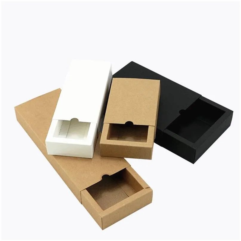 wholesale black kraft paper gift box white packaging cardboard box wedding baby shower packing cookie delicate drawer boxes