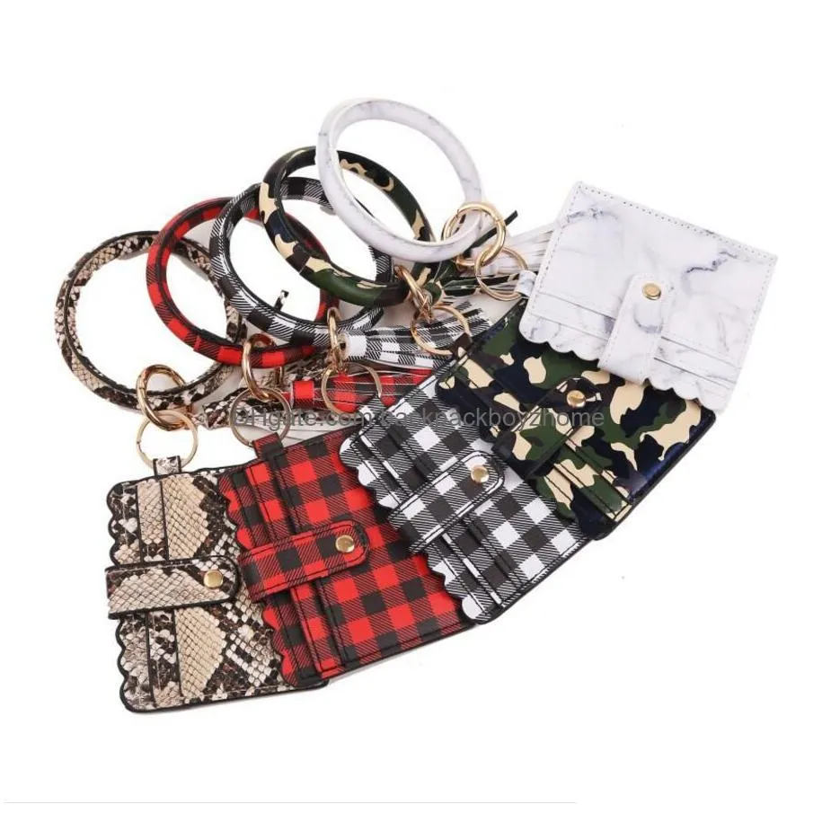 bangle bracelet card bag wallet keychain wristlet keyring leopard handbag leather credit card holder with tassel 39 style