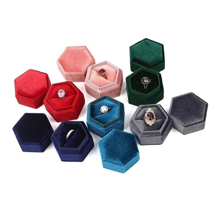 hexagonal velvet jewelry box ring pendant earring packaging gift boxes for proposal engagement wedding