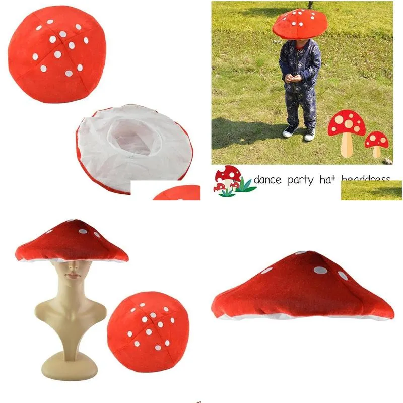 mushroom costume party decoration kids funny hats for children shooting white and red 220808