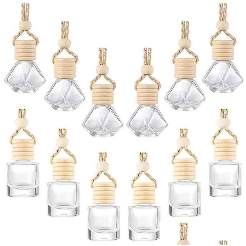 wholesale car hanging perfume bottle pendant fragrance empty glass bottles for  oils diffuser ornaments packing