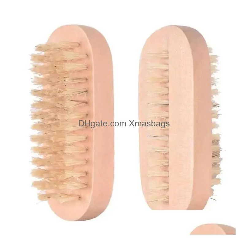 wooden nail brush boar bristle massage brush double-sided oval shape nail brush cleaning small spa brushes 1121