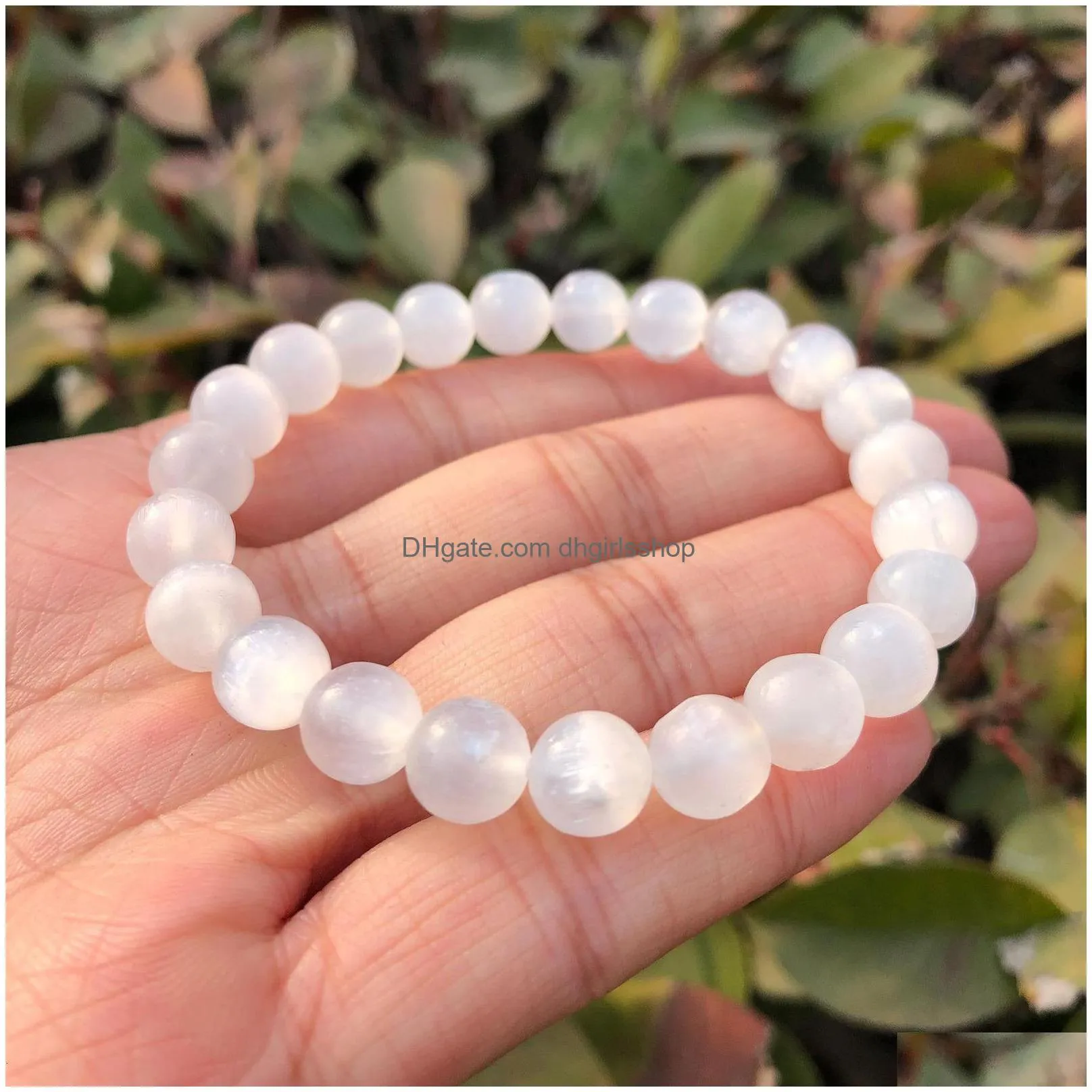 beaded 1 pc fengbaowu natural selenite bracelet white round beads crystal quartz healing stone women jewelry gift 230419