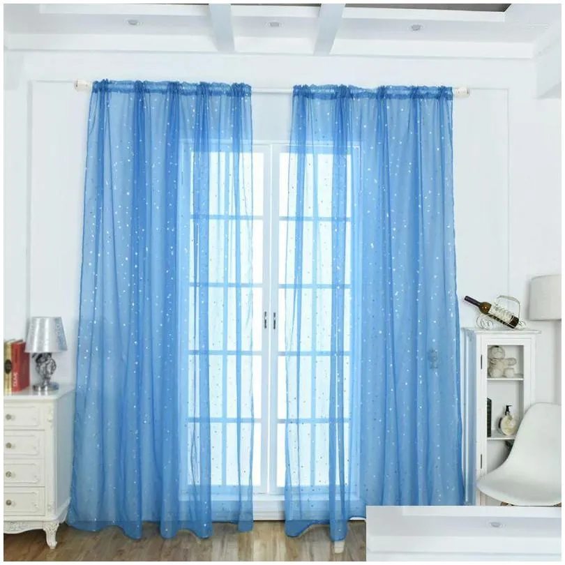 curtain top sheer for living room bedroom modern sliver star print polyster tulle window curtains decoration home 2022