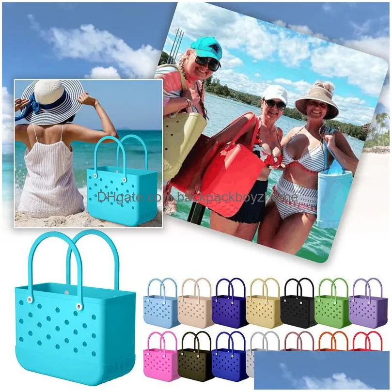 new rubber beach bags eva with hole waterproof sandproof durable open silicone tote bag for outdoor beach pool sports