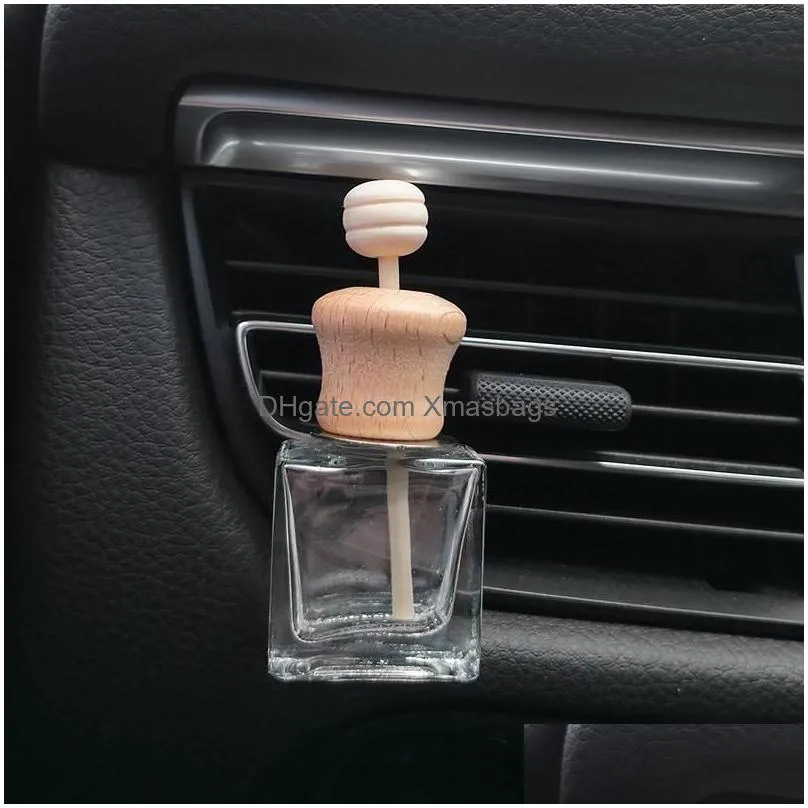car perfume bottles empty with clip wood stick  oils diffusers air conditioner vent clips automobile air freshener glass bottle cars