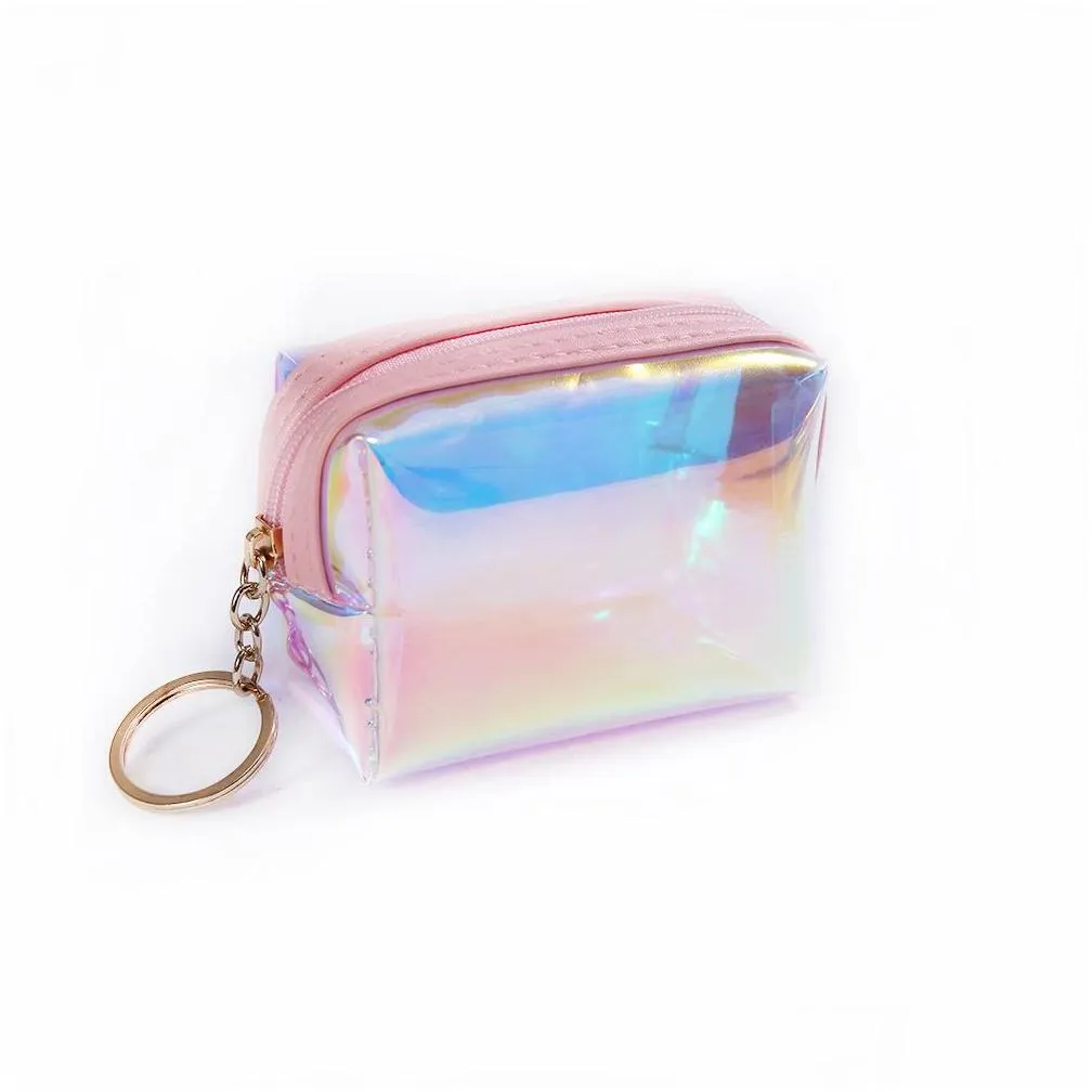 fashion laser wallet square jelly transparent purse girl earphone storage bag portable wallet 