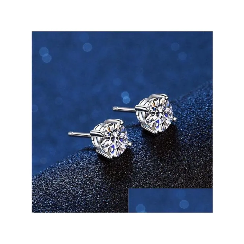 Stud Earrings Real Moissanite 14K White Gold Plated Sterling Silver 4 Prong Diamond Earring For Women Men Ear 1ct 2ct 4ct