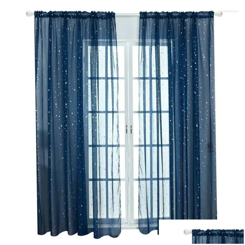 curtain top sheer for living room bedroom modern sliver star print polyster tulle window curtains decoration home 2022