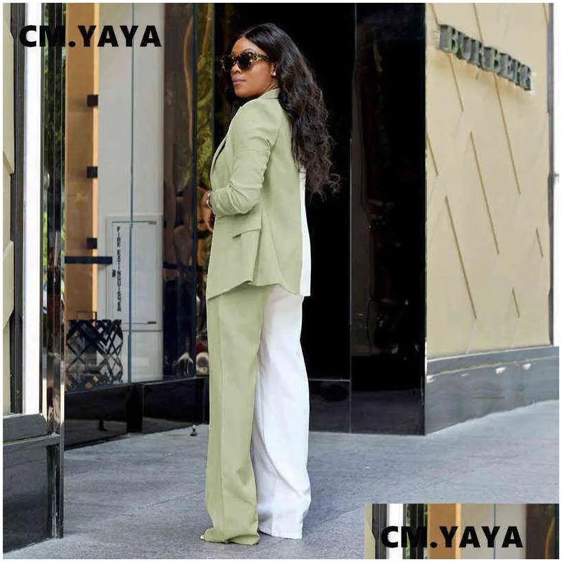 cmyaya elegantwork women pants suit and long sleeve blazer matching set fashion tracksuit two 2 piece set 2022 outfits j220813