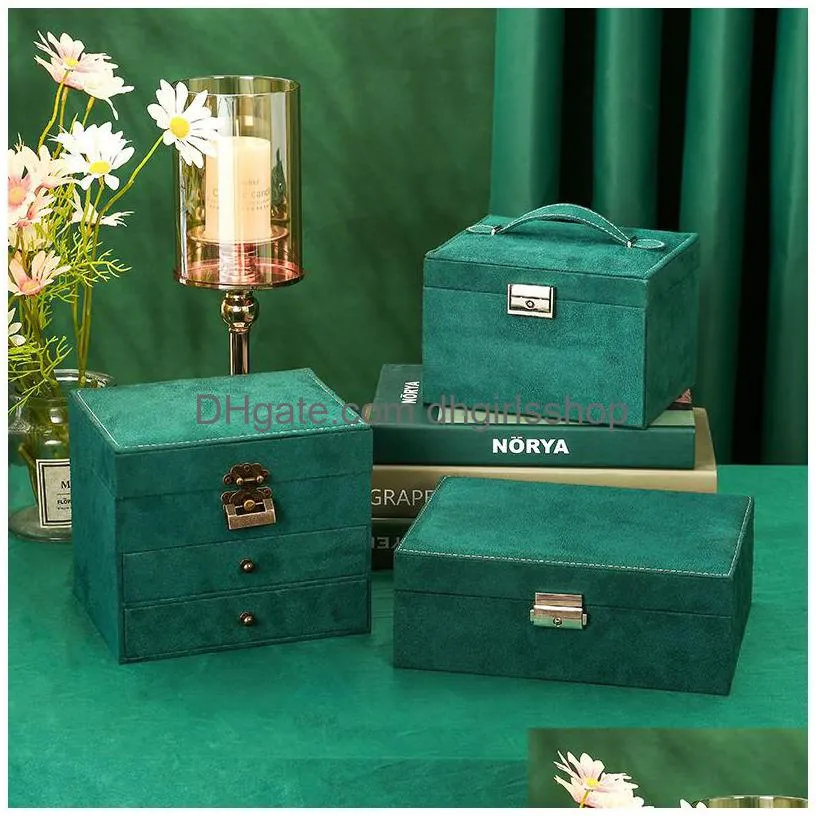 jewelry boxes we 3styles green velvet flannel jewelry storage box with retro lock organizer earring necklace display organizer for women gifts
