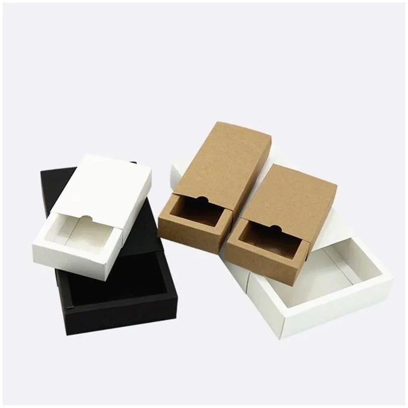 wholesale black kraft paper gift box white packaging cardboard box wedding baby shower packing cookie delicate drawer boxes