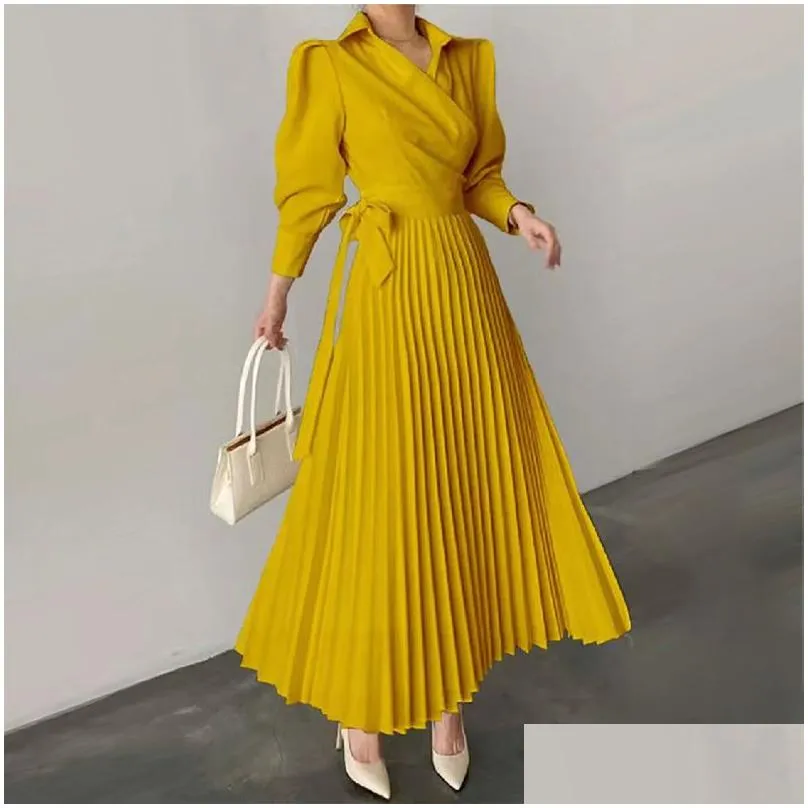 dresses for woman womens dress designer clothing long sleeve highwaist luxury pleated dress autumn party female hanging out elegant vintage casual