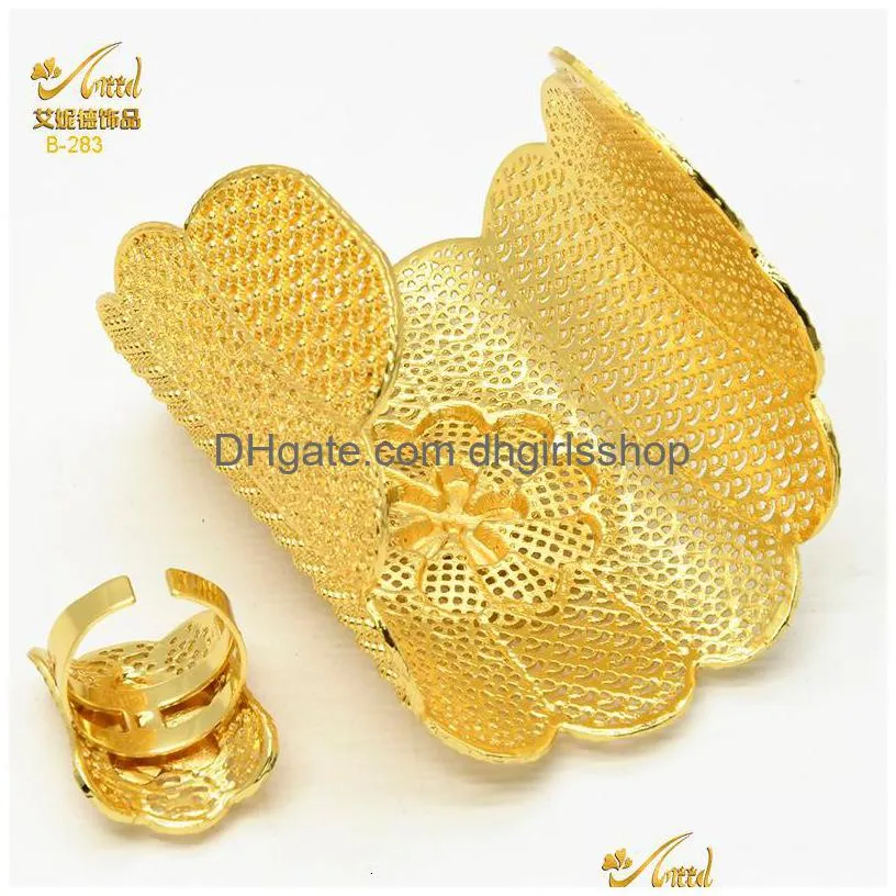 bangle aniid big 24k gold color dubai bangles for women bijoux africaine bracelets with ring wedding jewelry bridal cuff bracelet gift