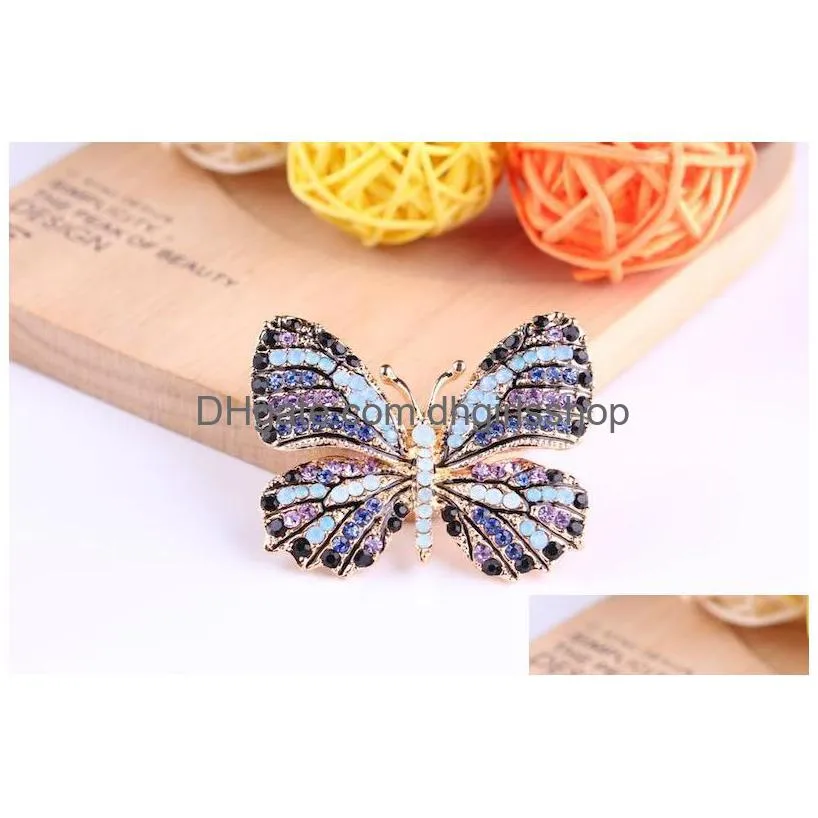 fashion colorful rhinestones brooches alloy plating butterfly animal brooch women design jewelry full rhinestone exquisite pins