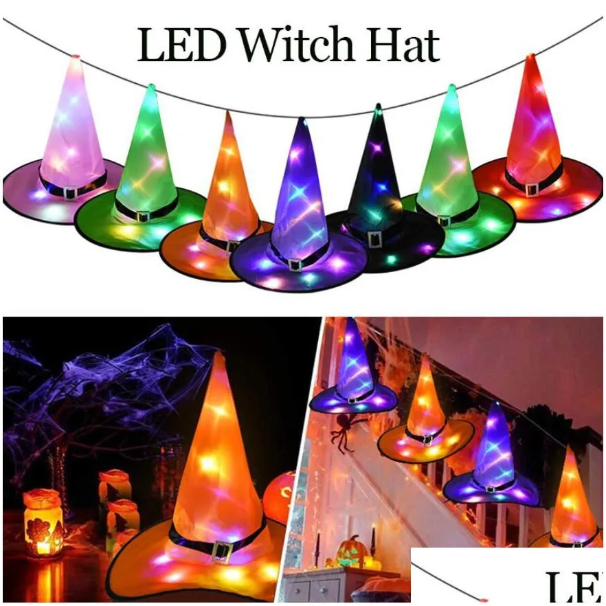 halloween decoration led lights witch hats halloween costume cosplay props masquerade wizard glowing magic hat home garden decor
