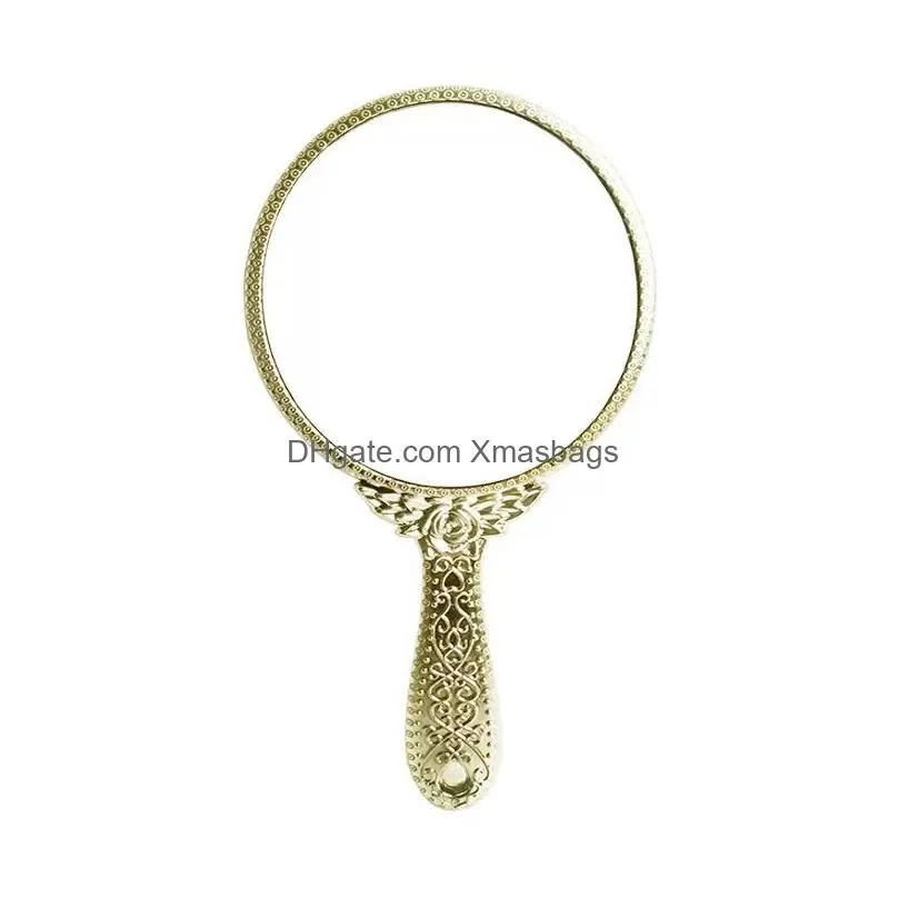 hand-held makeup mirrors romantic vintage hand hold zerkalo gilded handle oval round cosmetic mirror make up tool dresser gift 0510