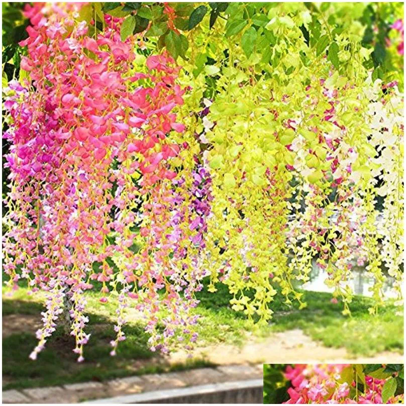 12pcs artificial wisteria flowers 75cm 110cm fake wisteria vine long hanging flower christmas wreaths for wedding birthday party 6