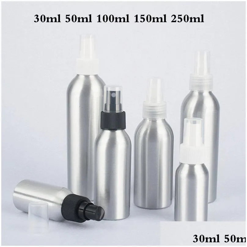 wholesale 30ml 50ml 100ml 250ml aluminum empty atomizer refillable perfume travel spray bottle with whiter/black spray cap