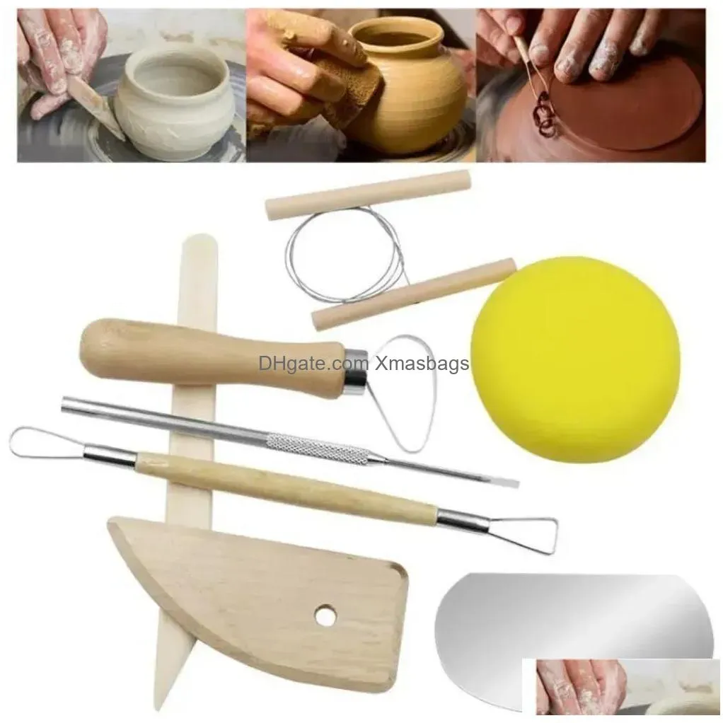 ups 8pcs/set craft tools reusable diy pottery tool kit home handwork clay sculpture ceramics molding drawing tools wholesale