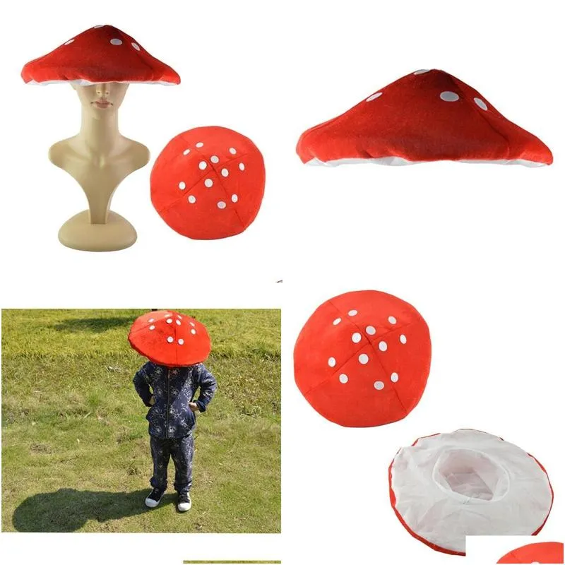 mushroom costume party decoration kids funny hats for children shooting white and red 220808