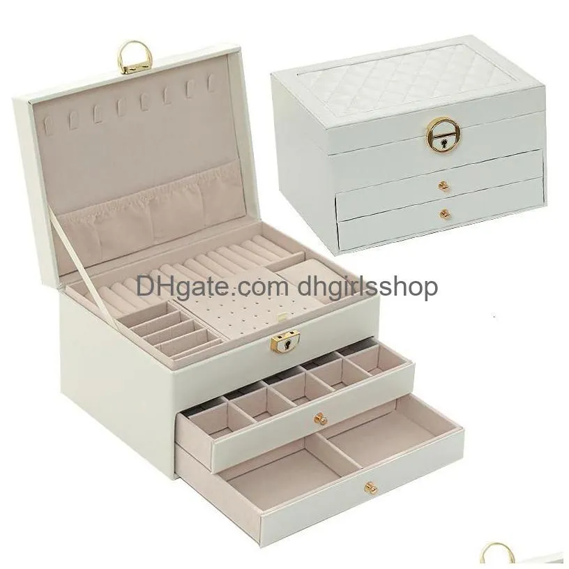 jewelry boxes three layers retro high quality pu jewelry box with necklace hook earrings ring bracelet storage case green colors