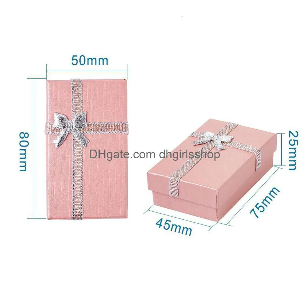jewelry boxes 24pcs cardboard jewellery gift boxes display for jewelry packing box pink with bowknot and sponge inside 80x50x25mm