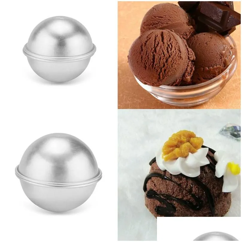 other household sundries bakeware wholesale- 6pcs/pack 3d aluminum alloy ball sphere bath bomb mold cake puddings pan tin pastry mould