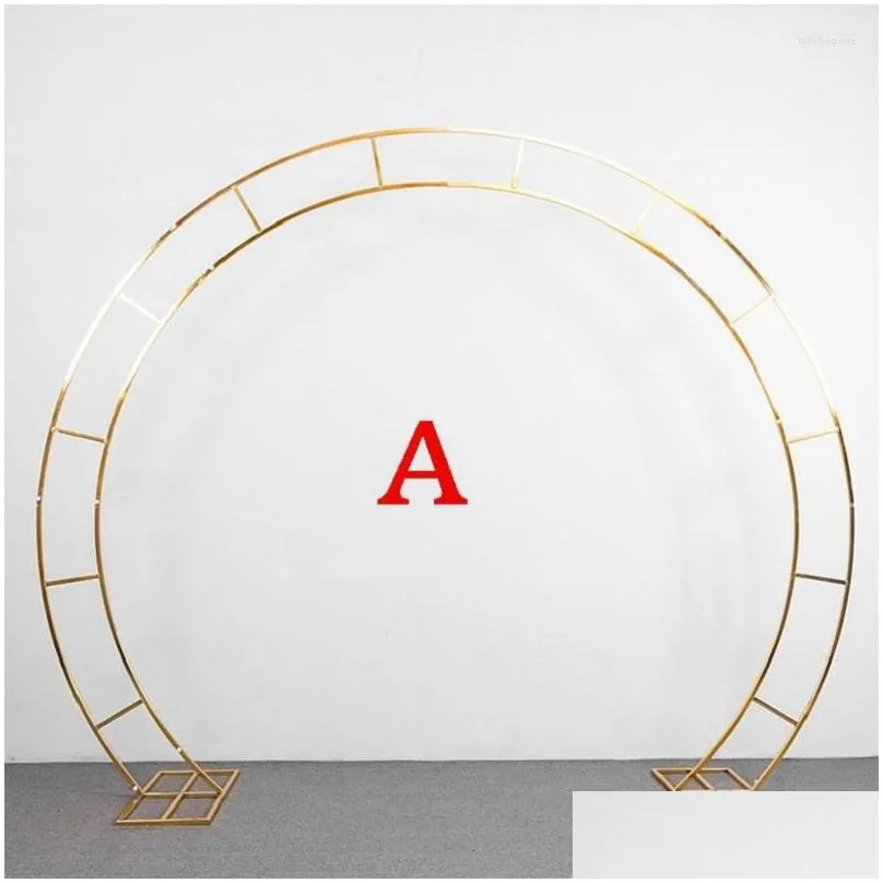 party decoration shiny gold wedding arch metal stand double-pole golden semi-circular balloon frame background