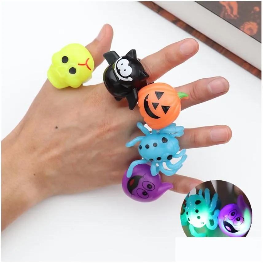 halloween party finger led light toy kids gift lovely glow toys pumpkin spider bat ghost glisten ring halloween party supplie gift 5