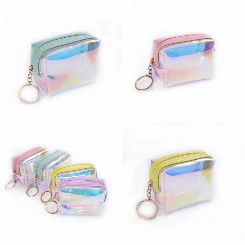 fashion laser wallet square jelly transparent purse girl earphone storage bag portable wallet 