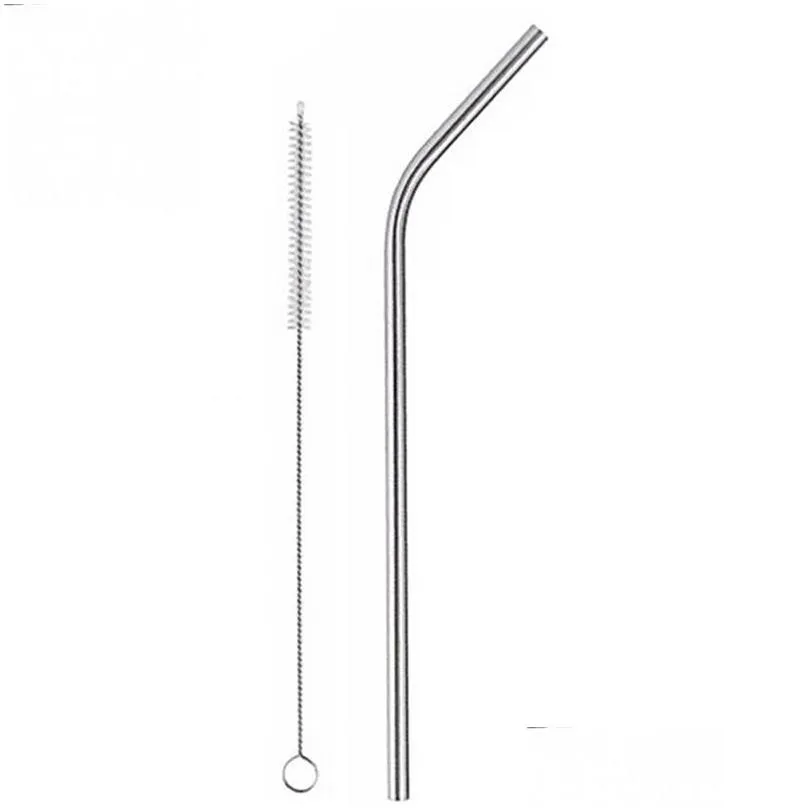 stainless steel straws with cleaning brush straight bend reusable drinking straw for cups home kitchen bar accessories