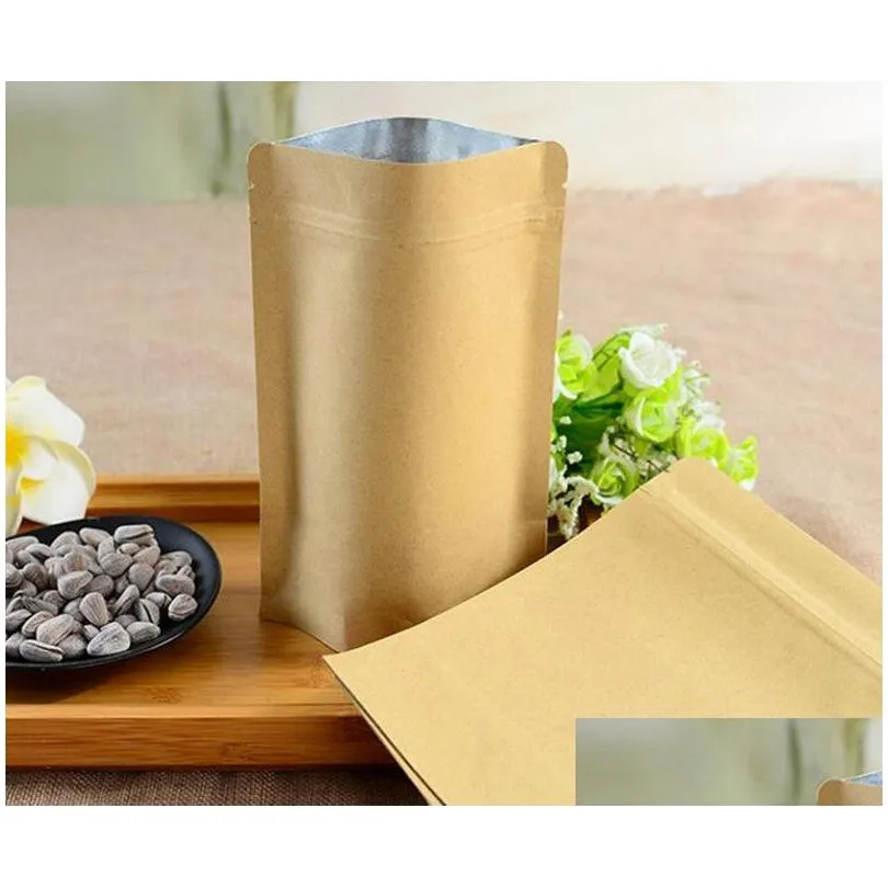 wholesale food moisture proof bags packaging sealing pouch brown kraft paper pouch with aluminum foil inside bags for food tea snack