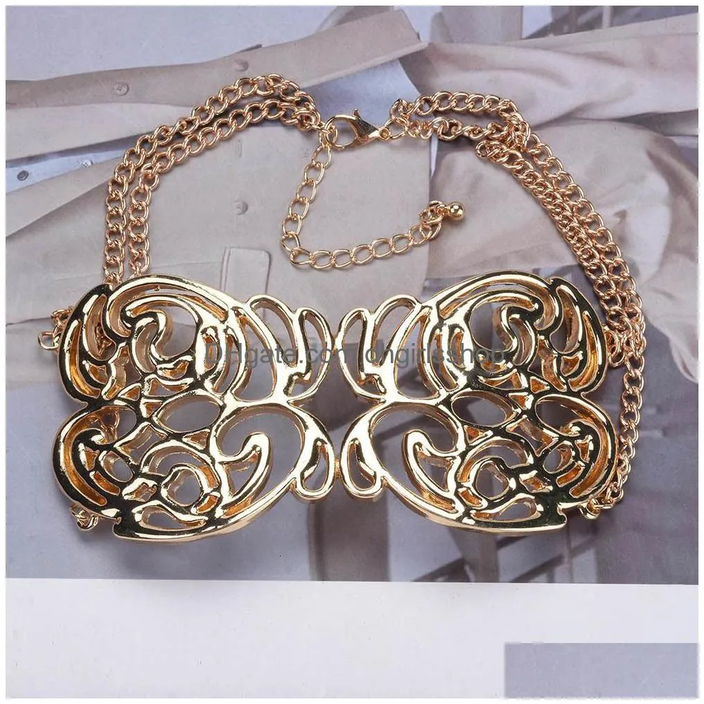 chokers za golden metal butterfly big collar choker necklace women jewelry vintage hip hop punk chains link statement necklace 230518