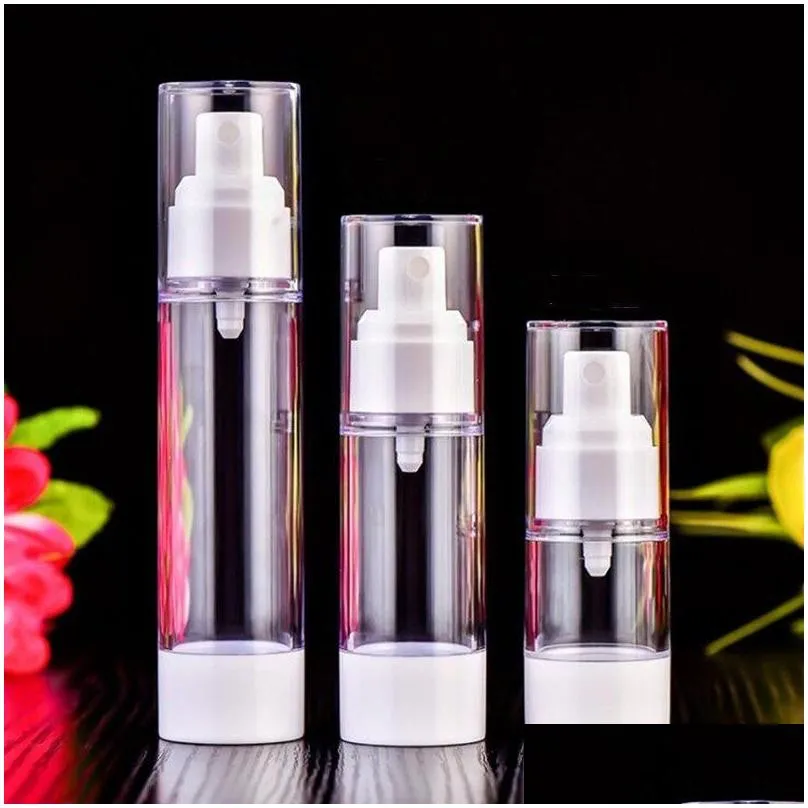 wholesale 15ml 30ml 50ml transparency empty airless pump container travel plastic lotion spray cosmetic bottle with pump 0160