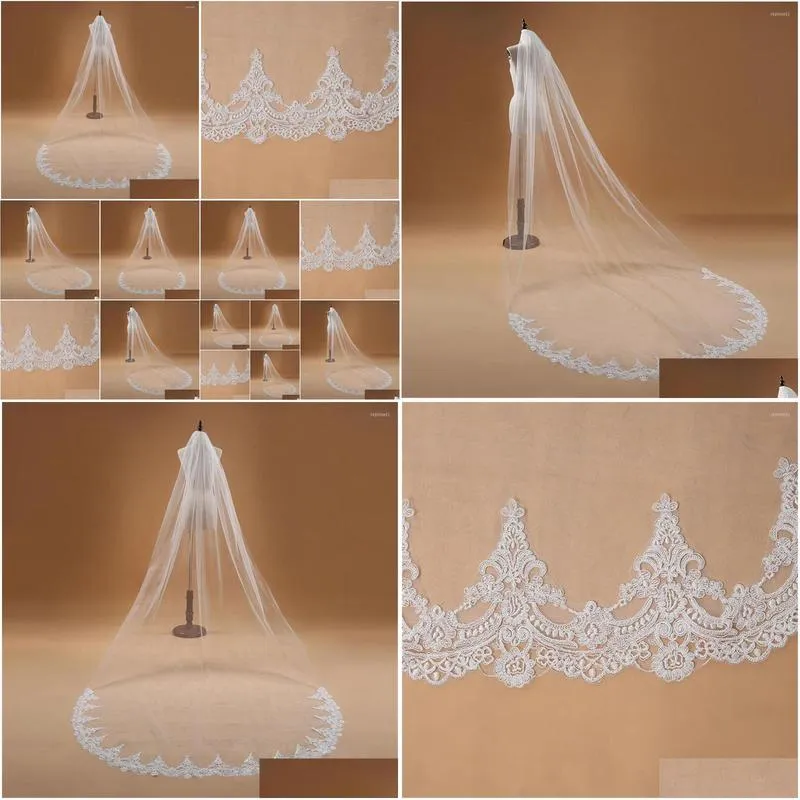 bridal veils voile mariage  one layer lace edge white ivory cathedral wedding veil long women accessories veu de noiva