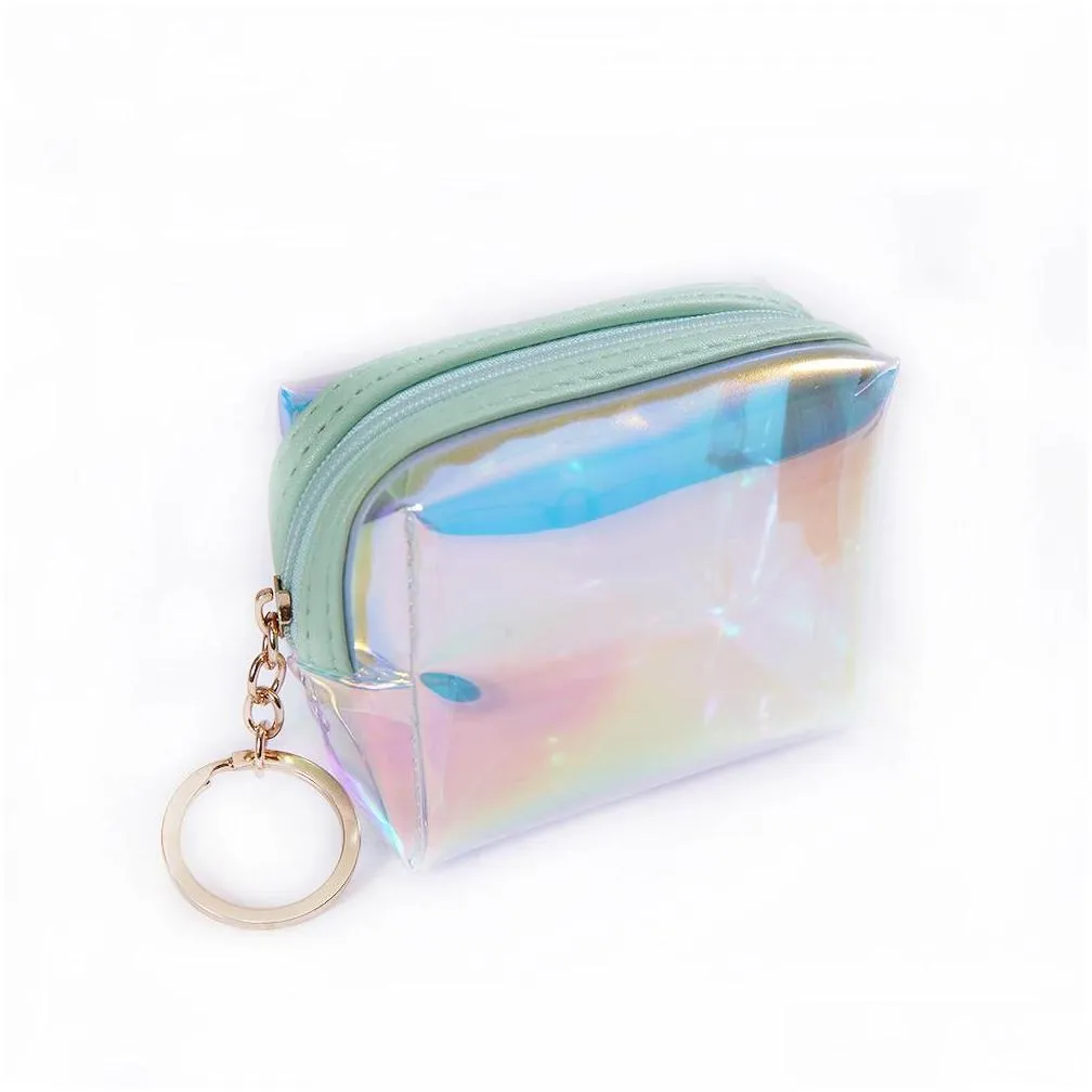 fashion laser wallet square jelly transparent purse girl earphone storage bag portable wallet 