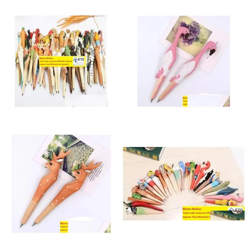 wholesale animal wooden carving creative ballpoint pen wood ball point pens handmade sculpture student ballpoint