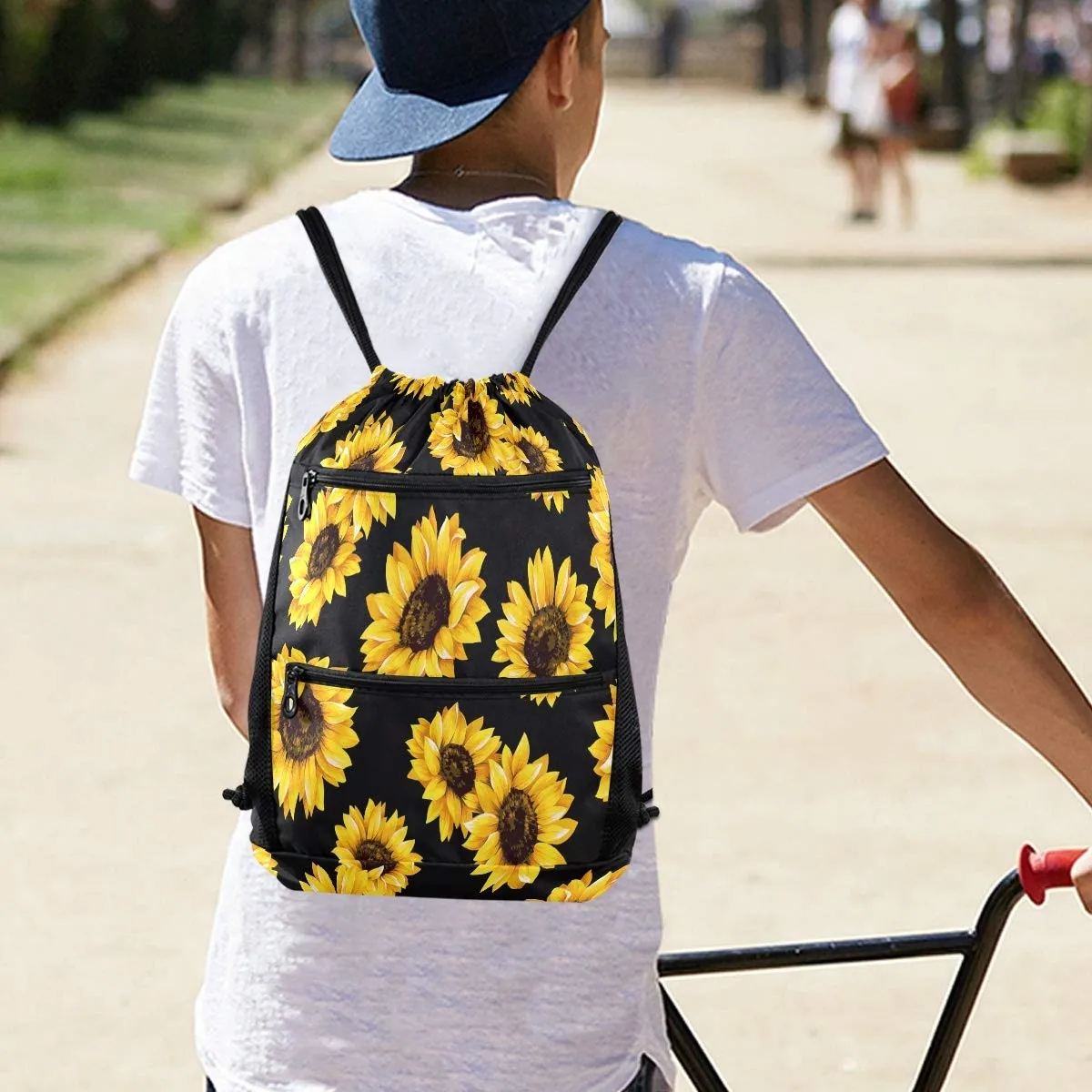 sunflower drawstring backpack for yellow flower sports gym bag sackpack for women men large size