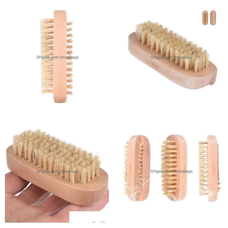 wooden nail brush boar bristle massage brush double-sided oval shape nail brush cleaning small spa brushes 1121