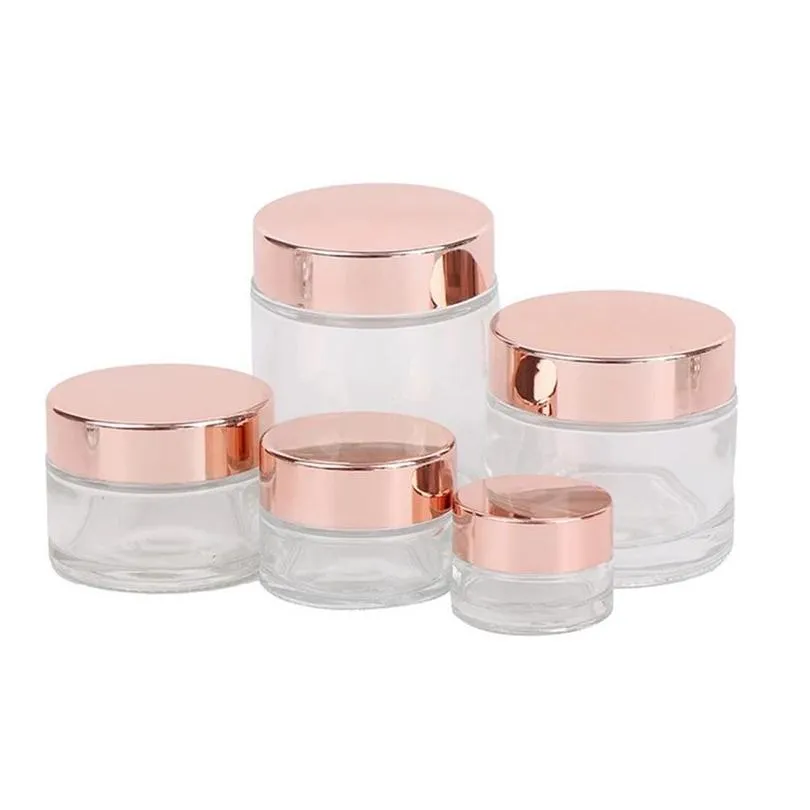 wholesale frosted glass jars cream bottles cosmetic containers with rose gold cap 5g 10g 15g 20g 30g 50g 100g lotion lip balm packing