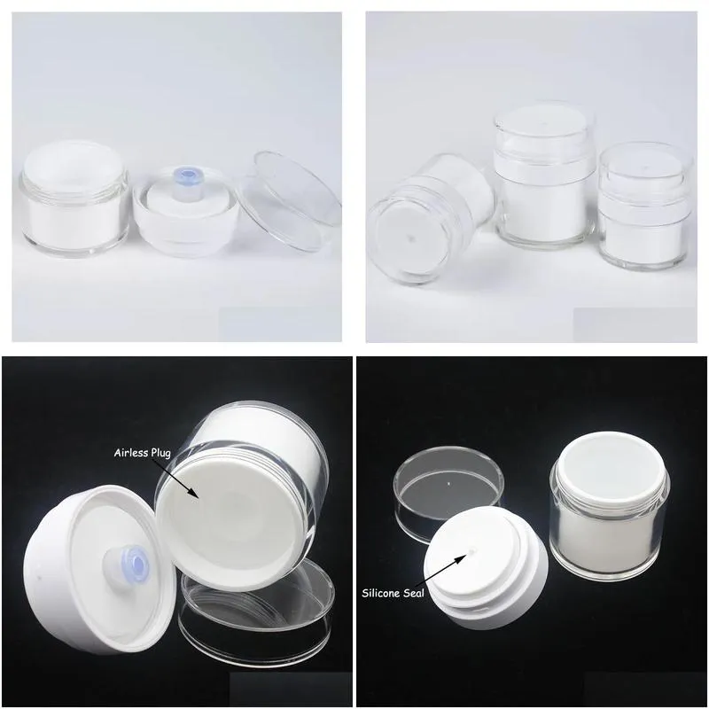 wholesale 15 30g white simple airless cosmetic bottle 50g acrylic vacuum cream jar cosmetics pump lotion container